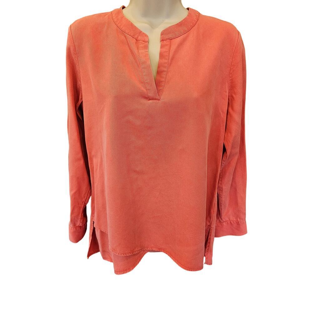 Soft surroundings PS petite SMALL pink split neck top 100% tencel career casual
